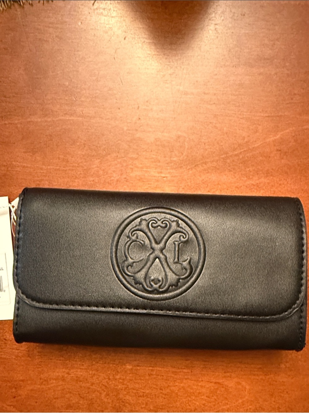 Christian Lacroix Black Embossed Logo Wristlet Wallet